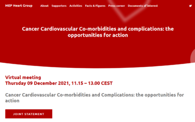 Joint event on Cancer Cardiovascular Co-morbidities and Complications: the opportunities for action | 09/11/2021, 11.15 – 13.00 CEST