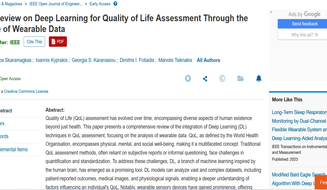 New Review Paper on Deep Learning for Quality of Life Assessment Using Wearable Data